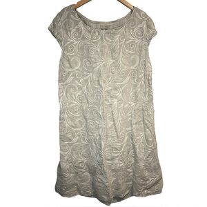 Lina Tomei Elegant Swirl Pattern Embroidered Linen Mini Dress